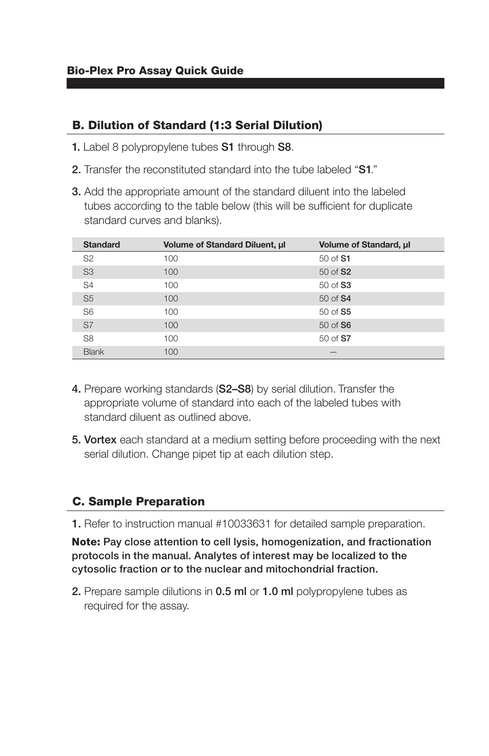 B. dilution of standard (1:3 serial dilution), C. sample preparation | Bio-Rad Apoptosis Assays User Manual | Page 2 / 4