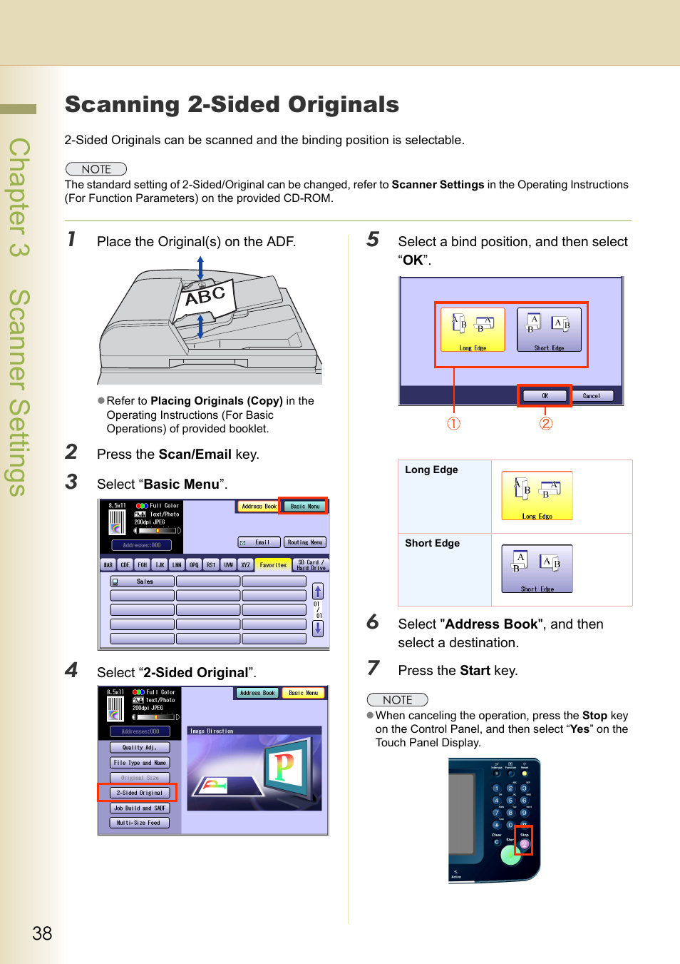 Scanning 2-sided originals, Chapter 3 scanner settings | Black Box DP-C262 C322 User Manual | Page 38 / 54