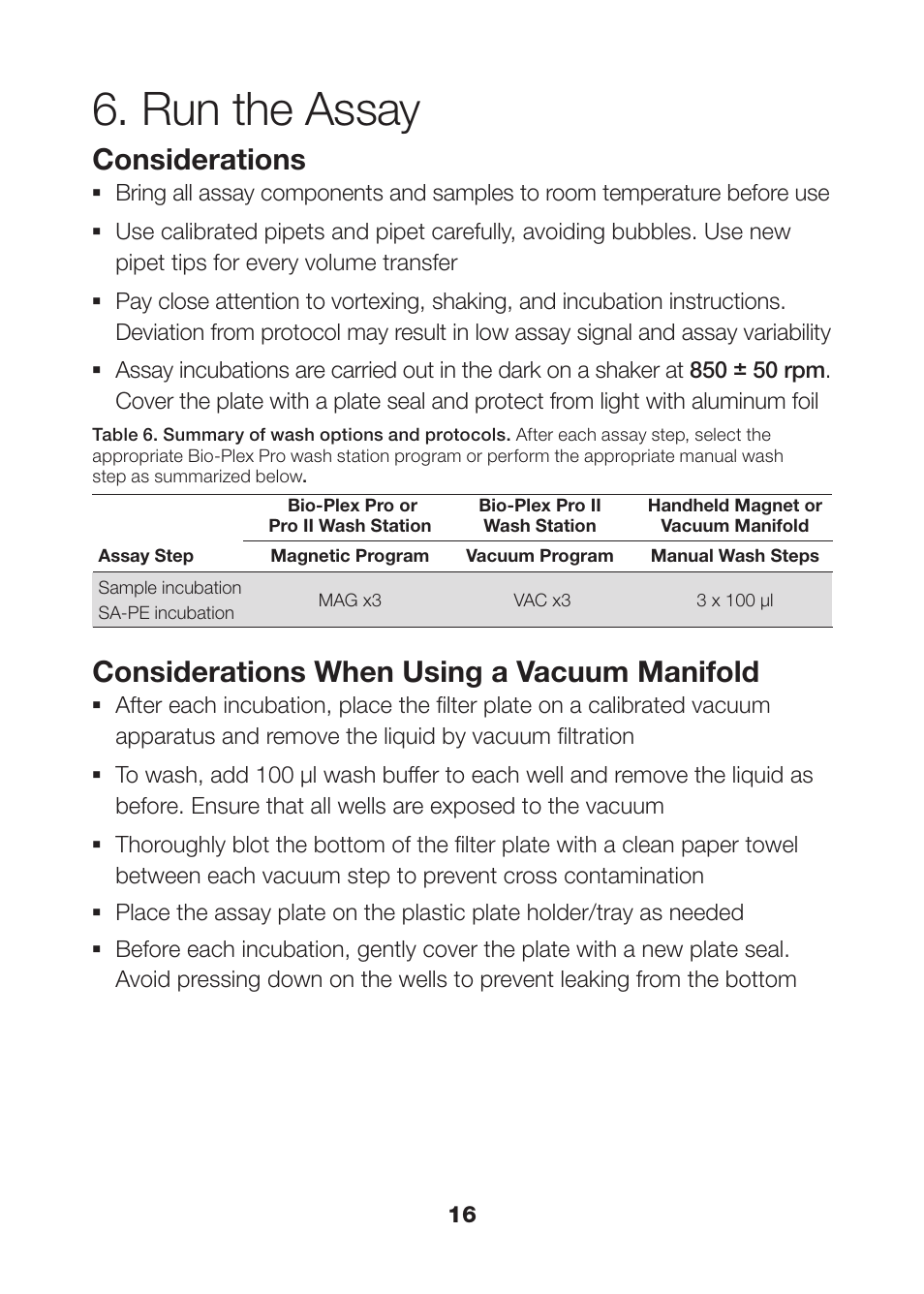 Run the assay, Considerations, Considerations when using a vacuum manifold | Bio-Rad Human Metabolic and Hormone Assays User Manual | Page 18 / 34
