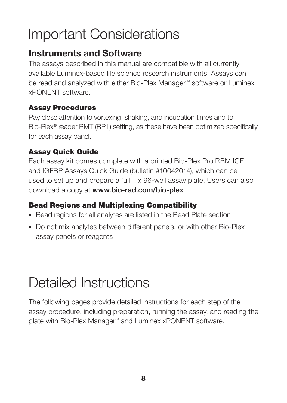 Lmportant considerations, Detailed instructions, Instruments and software | Bio-Rad Human Metabolic and Hormone Assays User Manual | Page 10 / 36