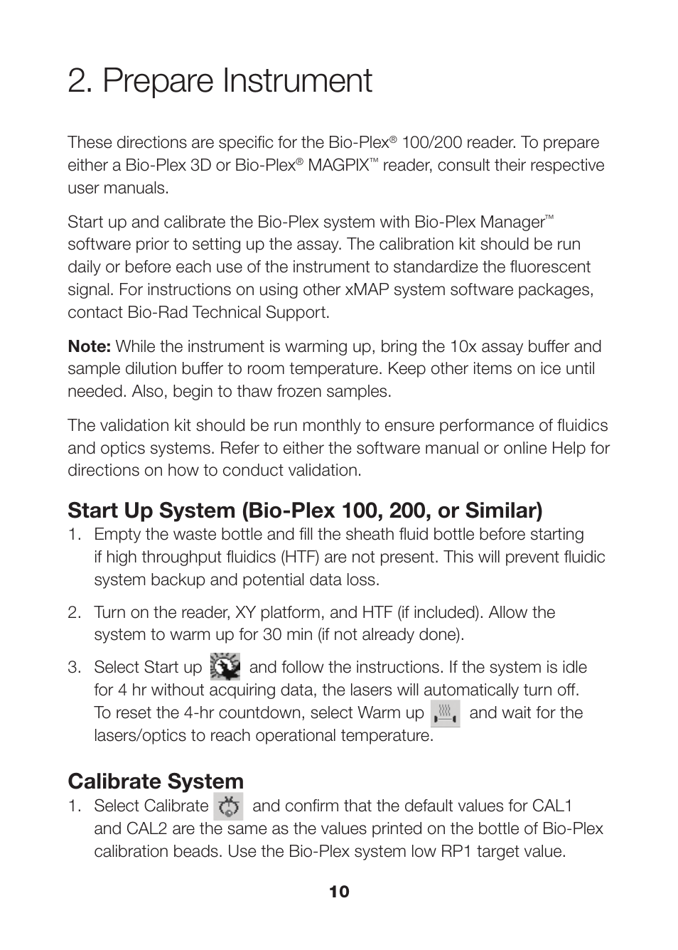 Prepare instrument, Calibrate system | Bio-Rad Human Metabolic and Hormone Assays User Manual | Page 12 / 36