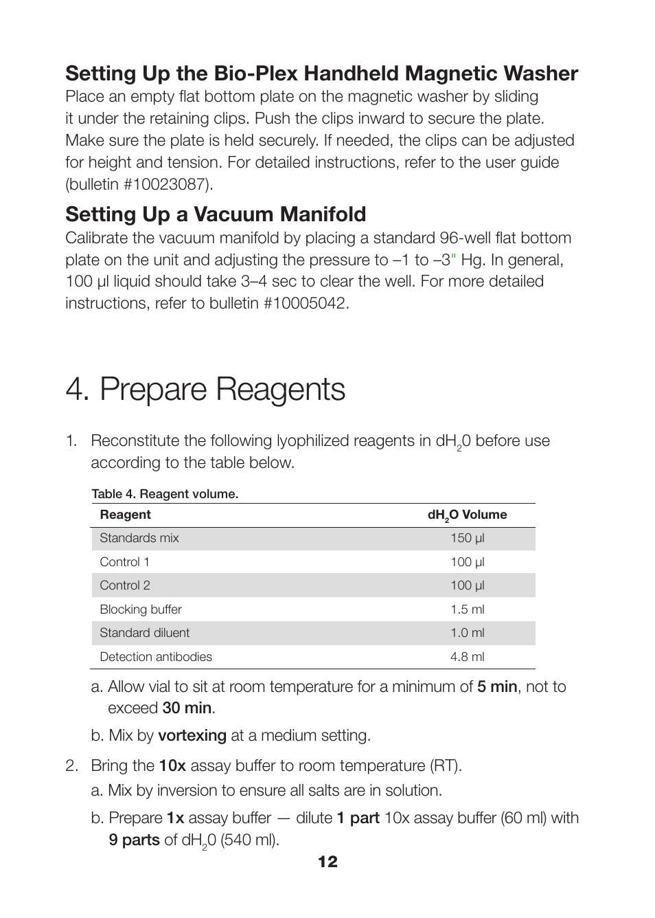 Prepare reagents 12, Prepare reagents, Setting up the bio-plex handheld magnetic washer | Setting up a vacuum manifold | Bio-Rad Human Metabolic and Hormone Assays User Manual | Page 14 / 36