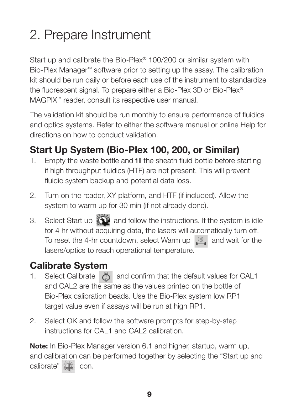 Prepare instrument, Prepare instrument 9, Calibrate system | Bio-Rad Rat Diabetes Assays User Manual | Page 11 / 50