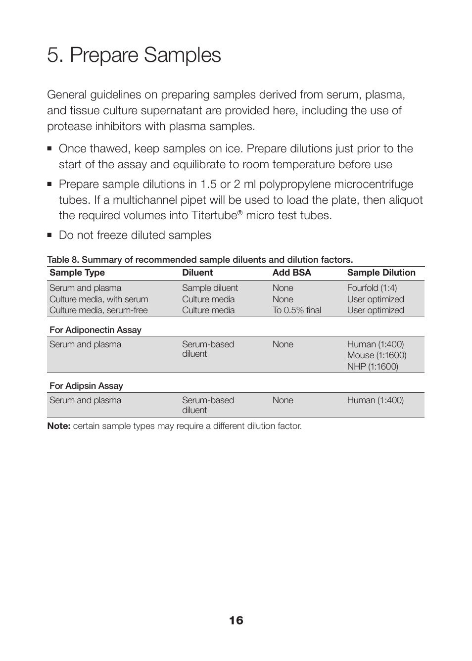 Prepare samples, Prepare samples 16, Micro test tubes | Do not freeze diluted samples | Bio-Rad Rat Diabetes Assays User Manual | Page 18 / 50