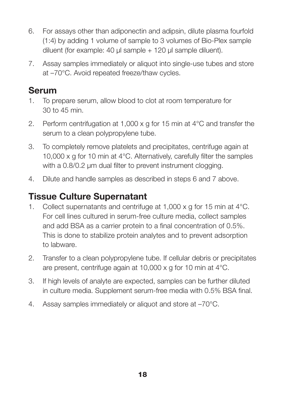 Serum, Tissue culture supernatant | Bio-Rad Rat Diabetes Assays User Manual | Page 20 / 50