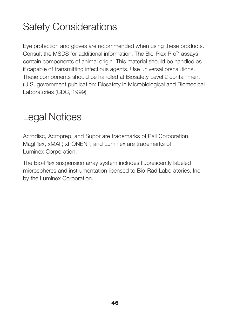 Safety considerations, Legal notices | Bio-Rad Rat Diabetes Assays User Manual | Page 48 / 50