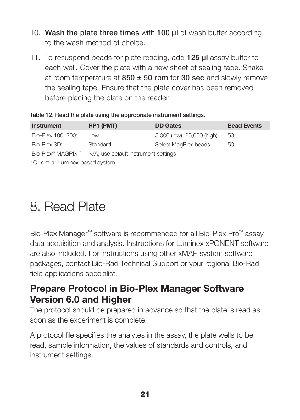 Read plate, Read plate 21 | Bio-Rad Bio-Plex Pro™ Human Cancer Biomarker Assays User Manual | Page 23 / 42