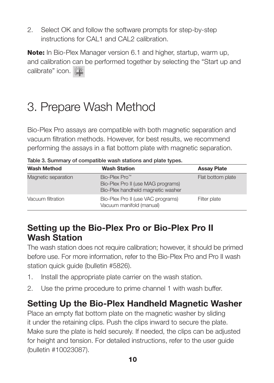 Prepare wash method, Prepare wash method 10, Setting up the bio-plex handheld magnetic washer | Bio-Rad Bio-Plex Pro™ Human Isotyping Assays User Manual | Page 12 / 39