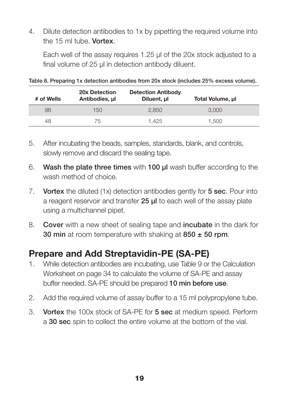 Prepare and add streptavidin-pe (sa-pe) | Bio-Rad Bio-Plex Pro™ Human Isotyping Assays User Manual | Page 21 / 39
