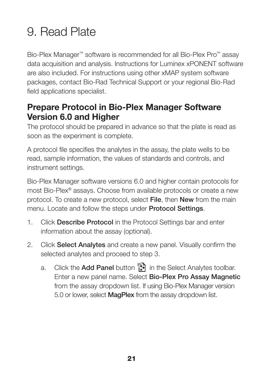 Read plate, Read plate 21 | Bio-Rad Bio-Plex Pro™ Human Isotyping Assays User Manual | Page 23 / 39