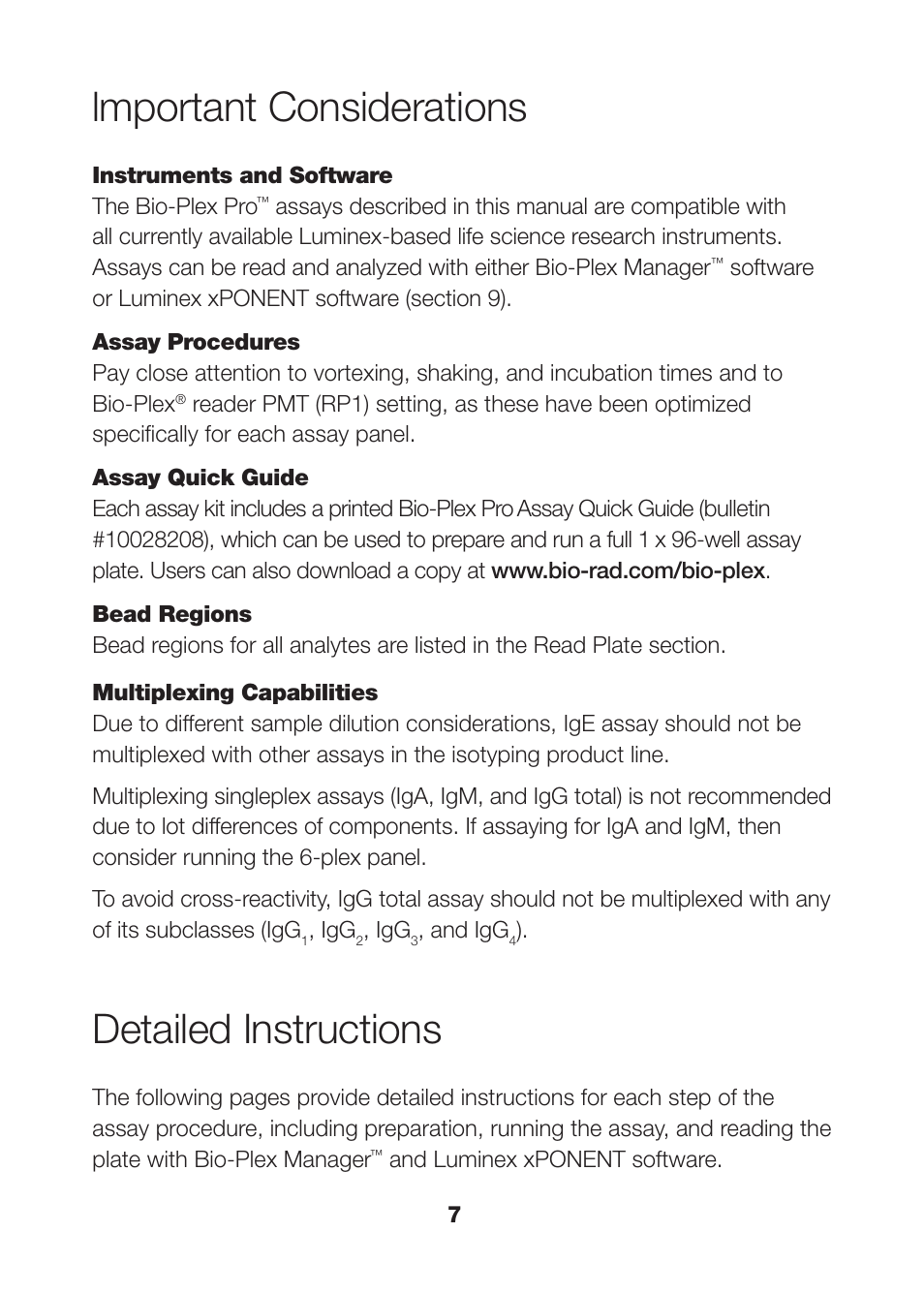 Lmportant considerations, Detailed instructions | Bio-Rad Bio-Plex Pro™ Human Isotyping Assays User Manual | Page 9 / 39