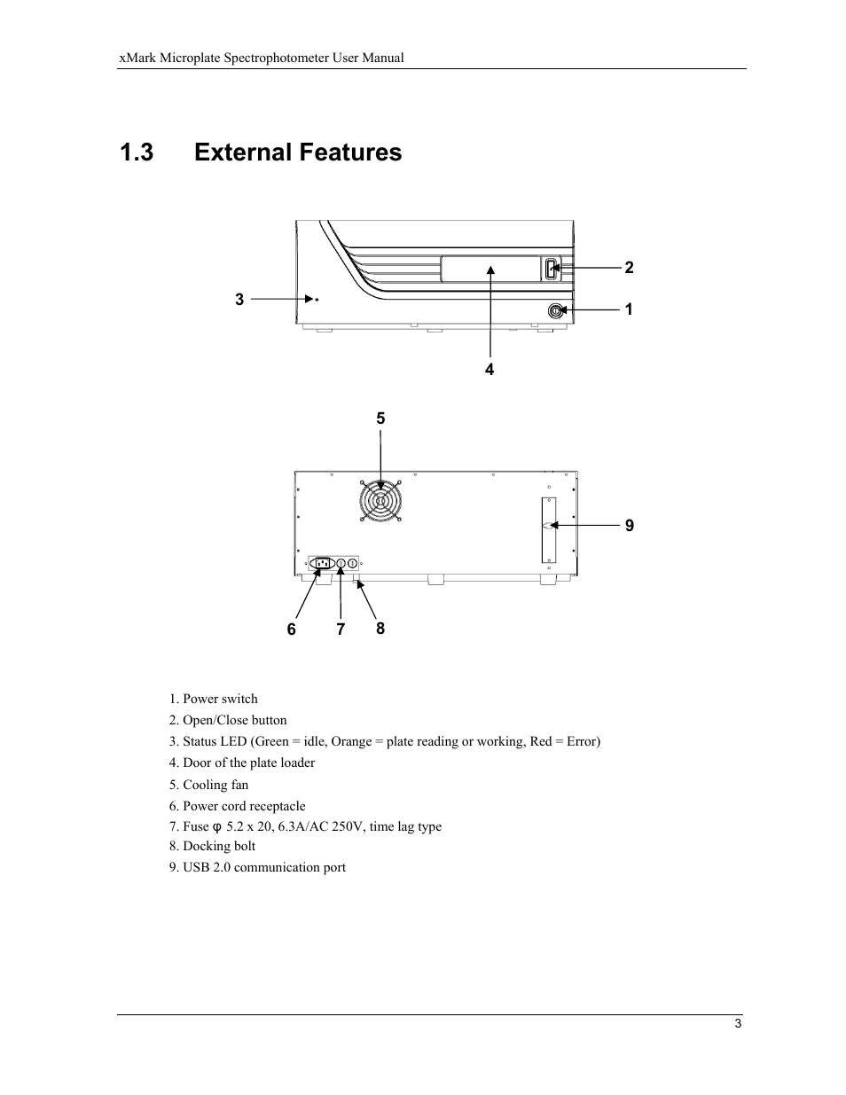 3 external features | Bio-Rad xMark™ Microplate Absorbance Spectrophotometer User Manual | Page 11 / 20