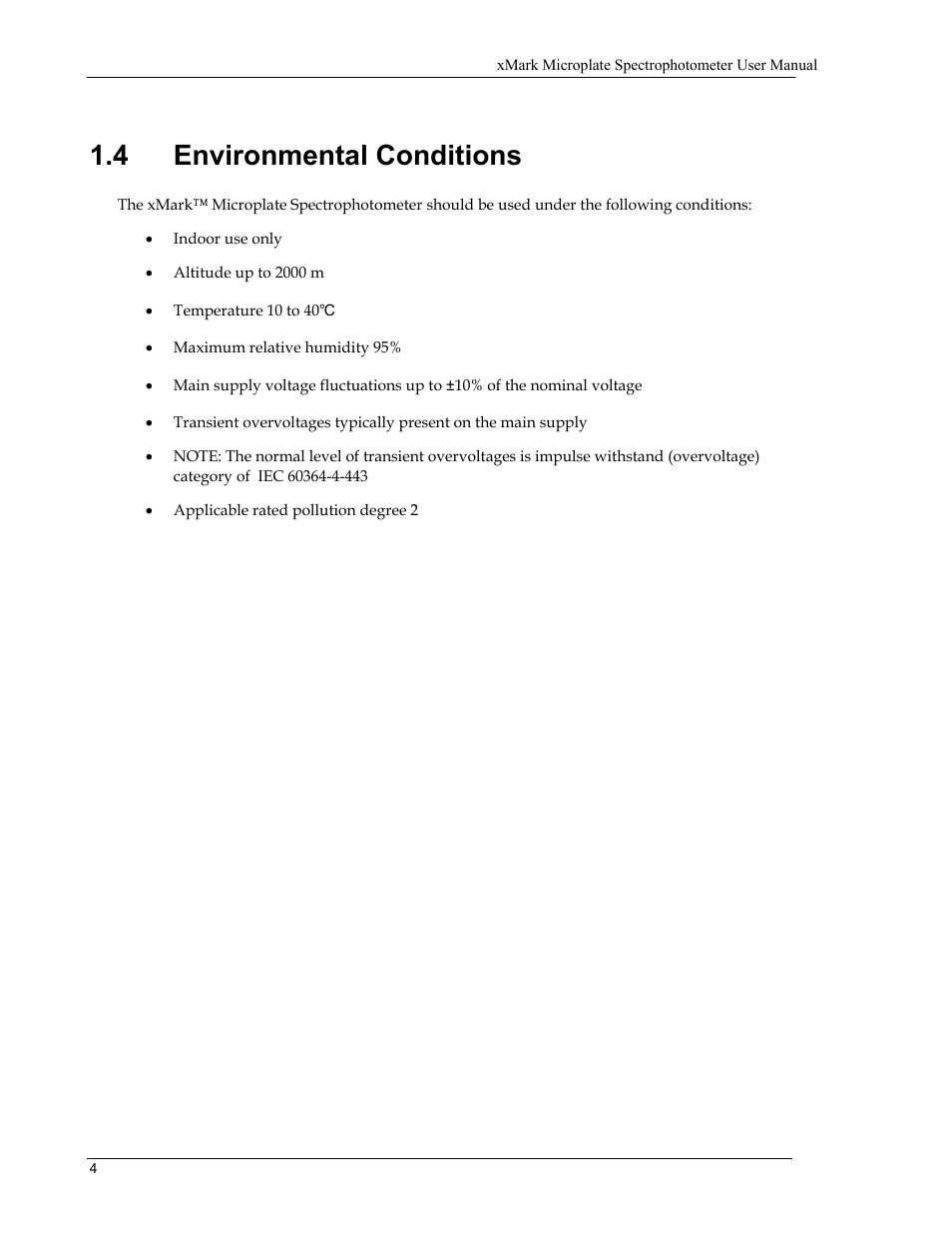 4 environmental conditions | Bio-Rad xMark™ Microplate Absorbance Spectrophotometer User Manual | Page 12 / 20