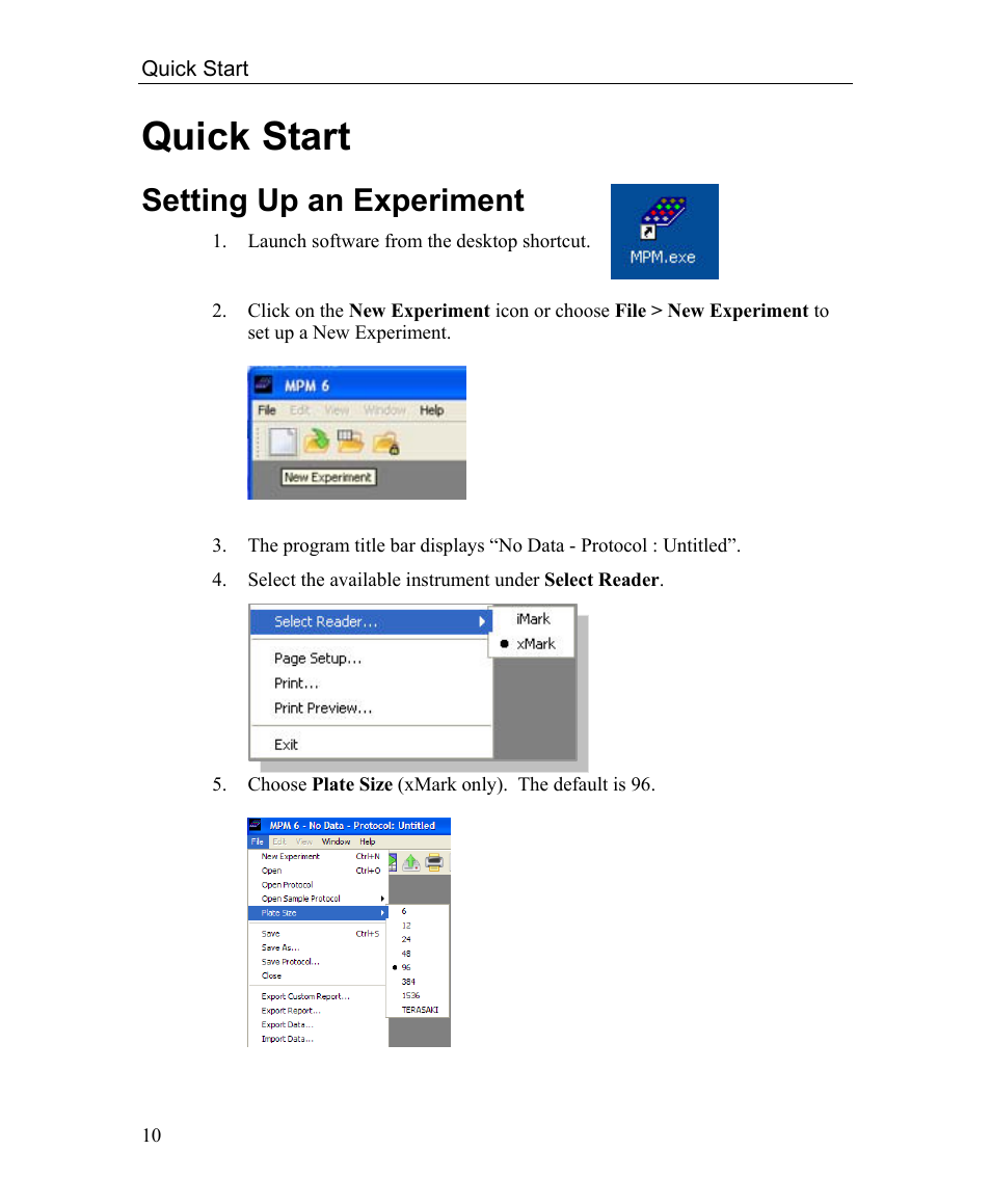 Quick start, Setting up an experiment | Bio-Rad Microplate Manager Software User Manual | Page 18 / 112