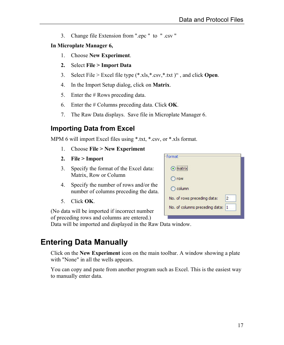 Entering data manually, Importing data from excel | Bio-Rad Microplate Manager Software User Manual | Page 25 / 112
