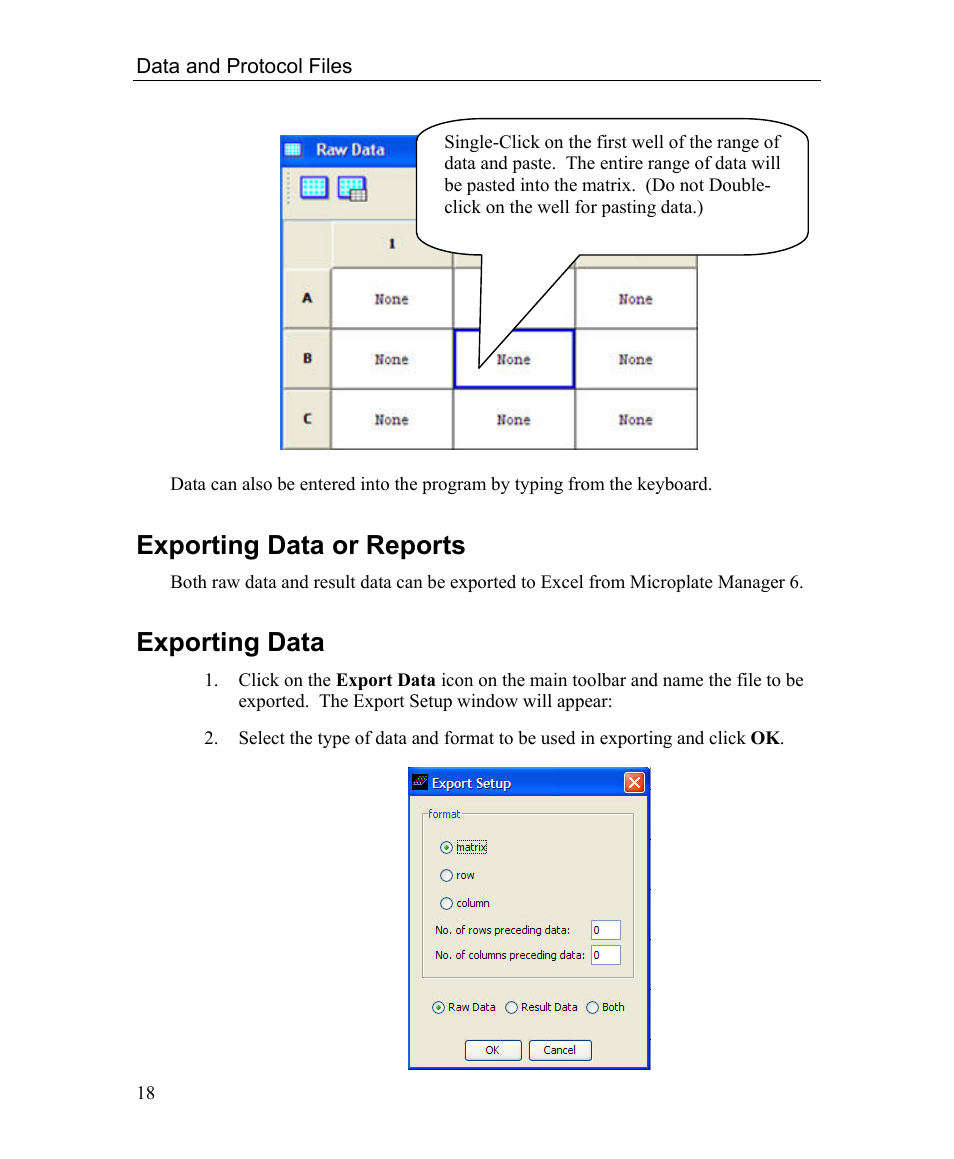 Exporting data or reports, Exporting data | Bio-Rad Microplate Manager Software User Manual | Page 26 / 112