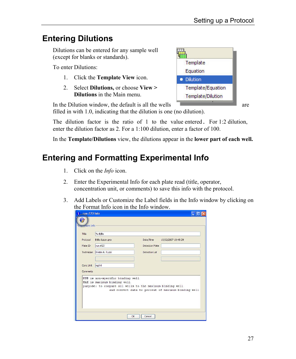 Entering and formatting experimental info, Entering dilutions | Bio-Rad Microplate Manager Software User Manual | Page 35 / 112