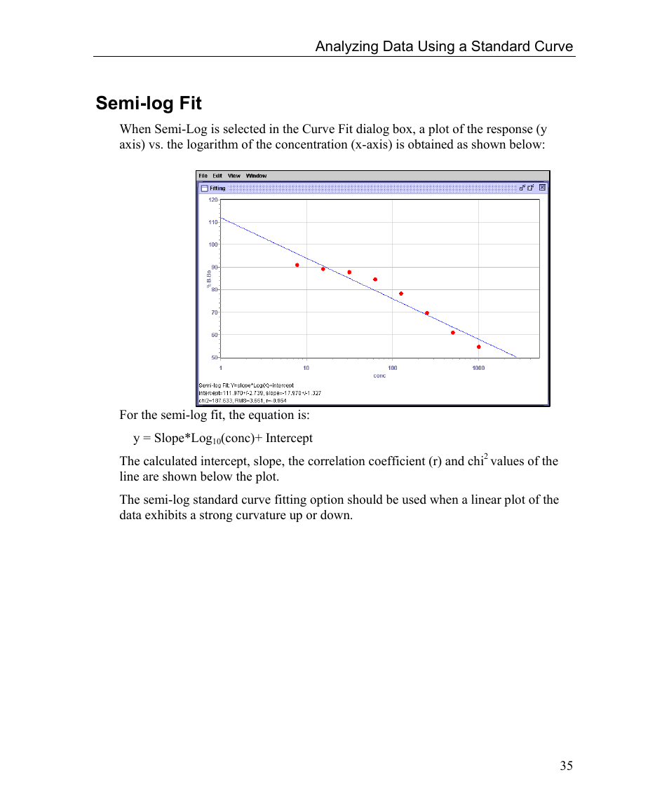 Semi-log fit | Bio-Rad Microplate Manager Software User Manual | Page 43 / 112