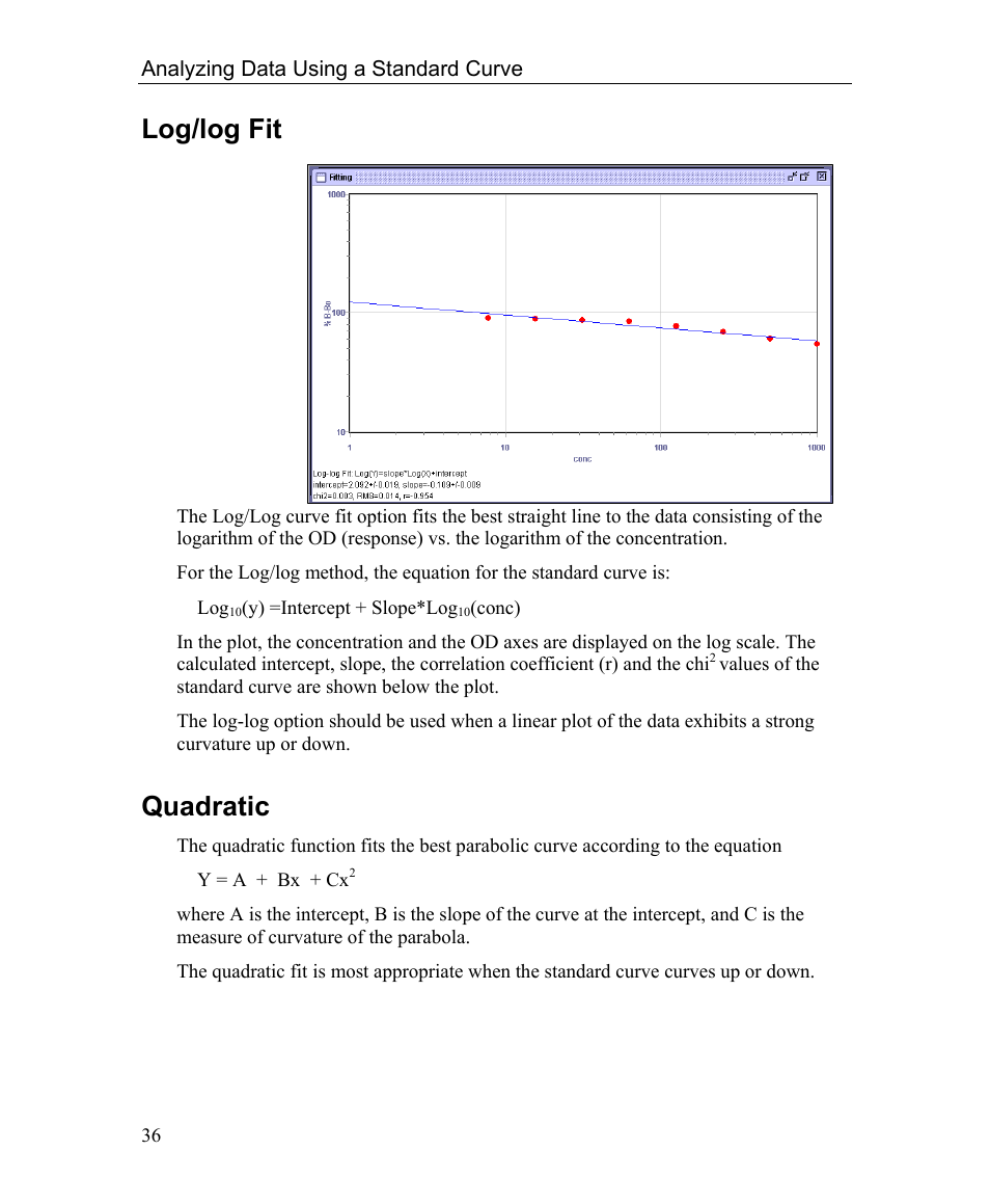 Log/log fit, Quadratic | Bio-Rad Microplate Manager Software User Manual | Page 44 / 112