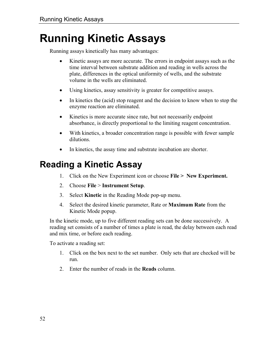 Running kinetic assays, Reading a kinetic assay | Bio-Rad Microplate Manager Software User Manual | Page 60 / 112