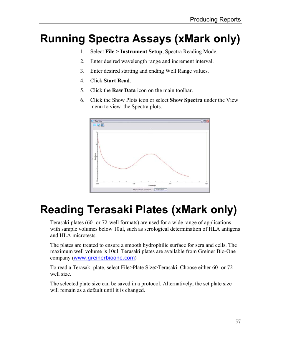 Running spectra assays (xmark only), Reading terasaki plates (xmark only) | Bio-Rad Microplate Manager Software User Manual | Page 65 / 112