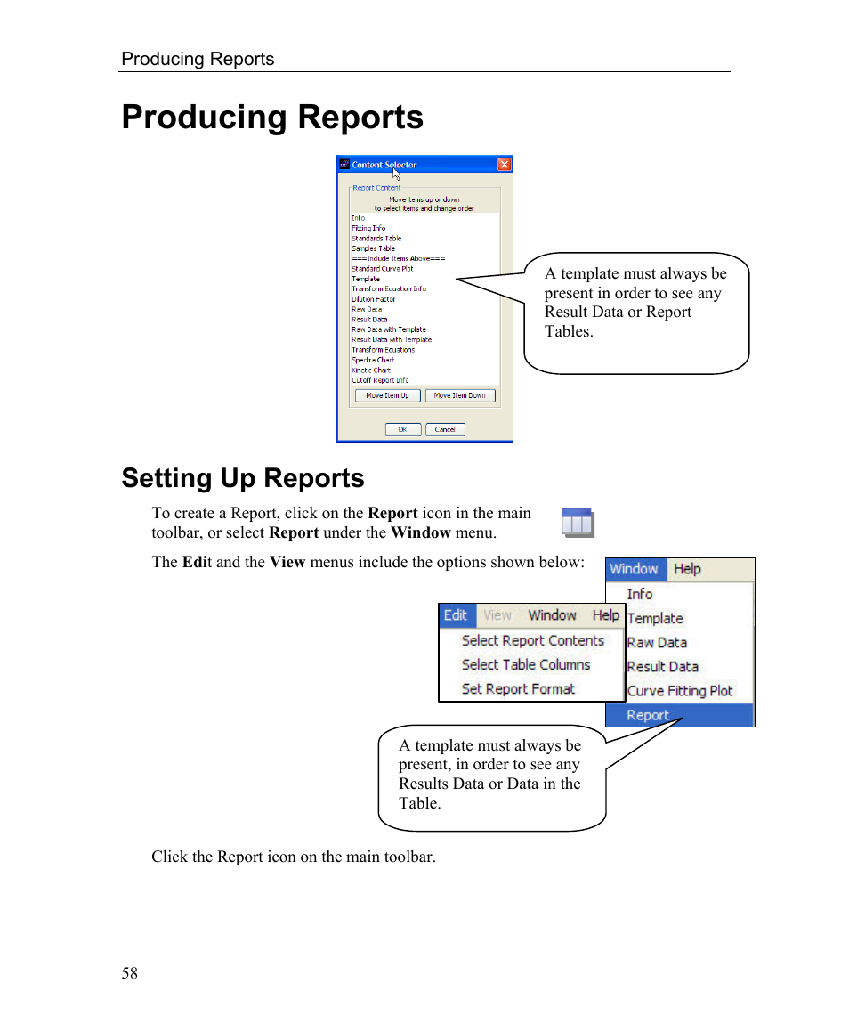 Producing reports, Setting up reports | Bio-Rad Microplate Manager Software User Manual | Page 66 / 112