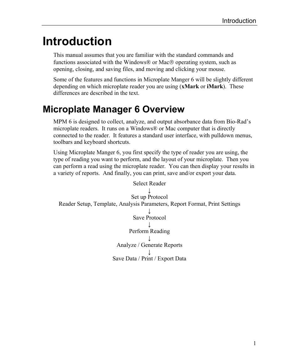 Introduction, Microplate manager 6 overview | Bio-Rad Microplate Manager Software User Manual | Page 9 / 112