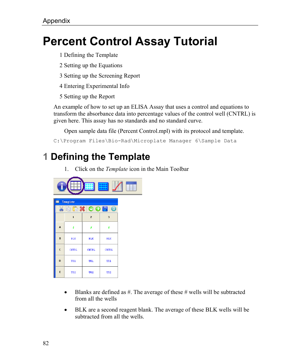 Percent control assay tutorial, 1 defining the template, 1defining the template | Bio-Rad Microplate Manager Software User Manual | Page 90 / 112