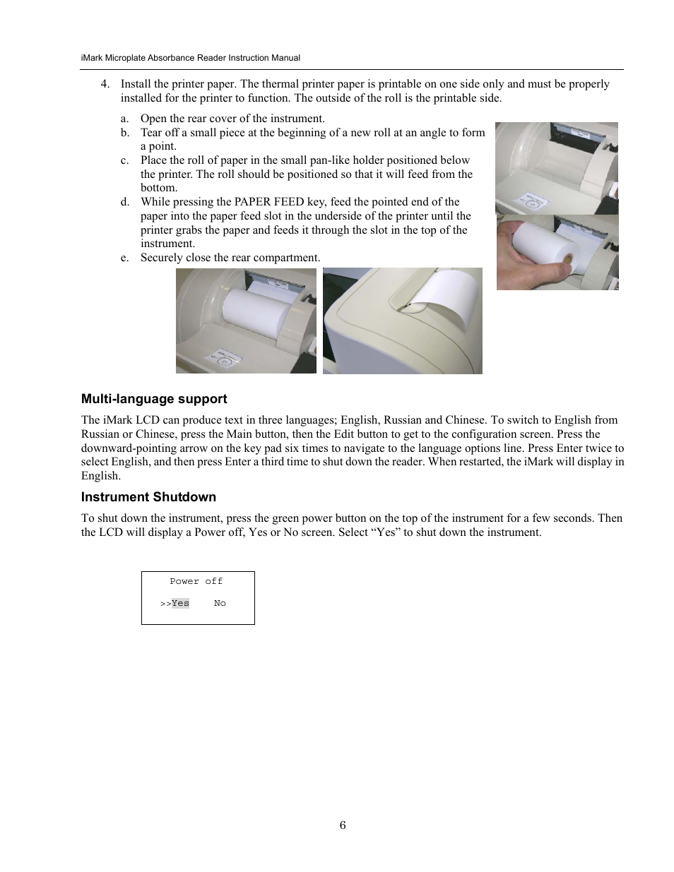 Multi-language support, Instrument shutdown | Bio-Rad iMark Microplate Absorbance Reader User Manual | Page 12 / 48