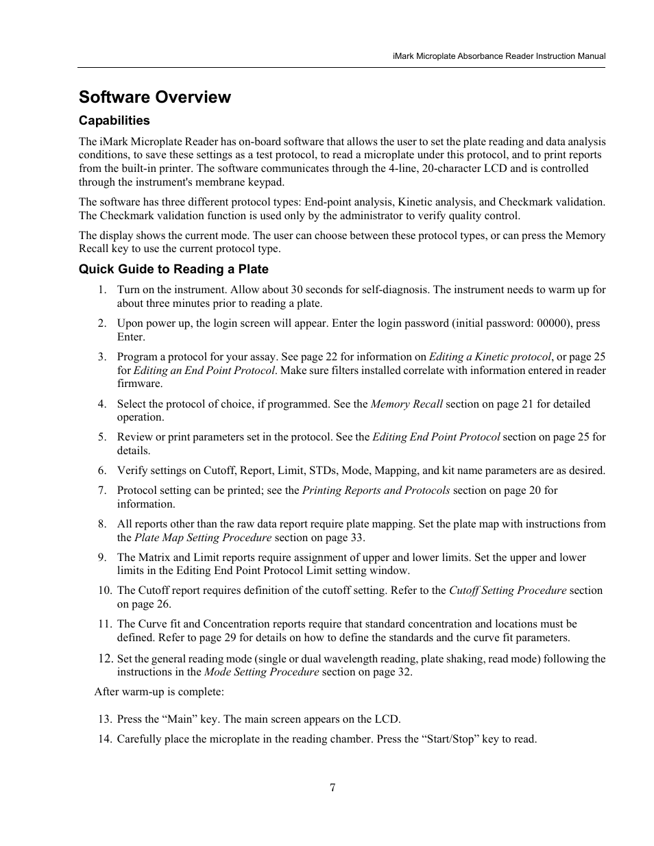 Software overview, Capabilities, Quick guide to reading a plate | Bio-Rad iMark Microplate Absorbance Reader User Manual | Page 13 / 48