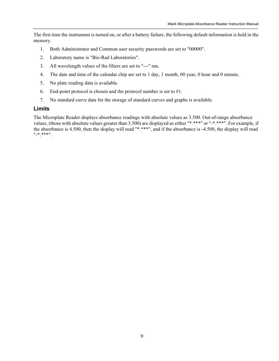 Limits | Bio-Rad iMark Microplate Absorbance Reader User Manual | Page 15 / 48