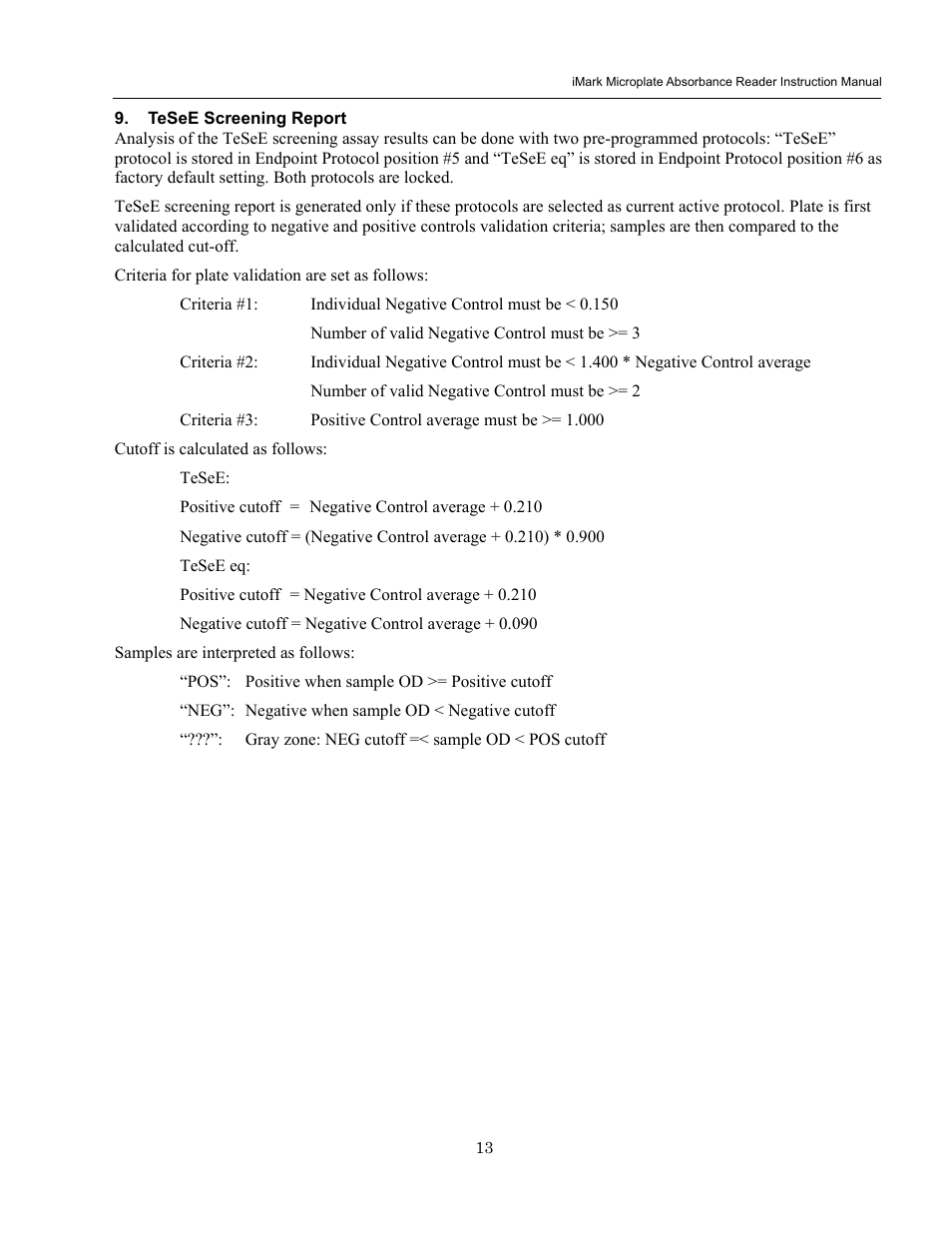 Tesee screening report | Bio-Rad iMark Microplate Absorbance Reader User Manual | Page 19 / 48