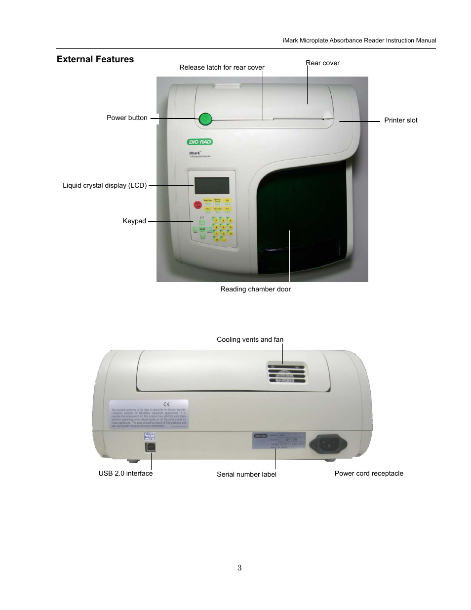 External features | Bio-Rad iMark Microplate Absorbance Reader User Manual | Page 9 / 48