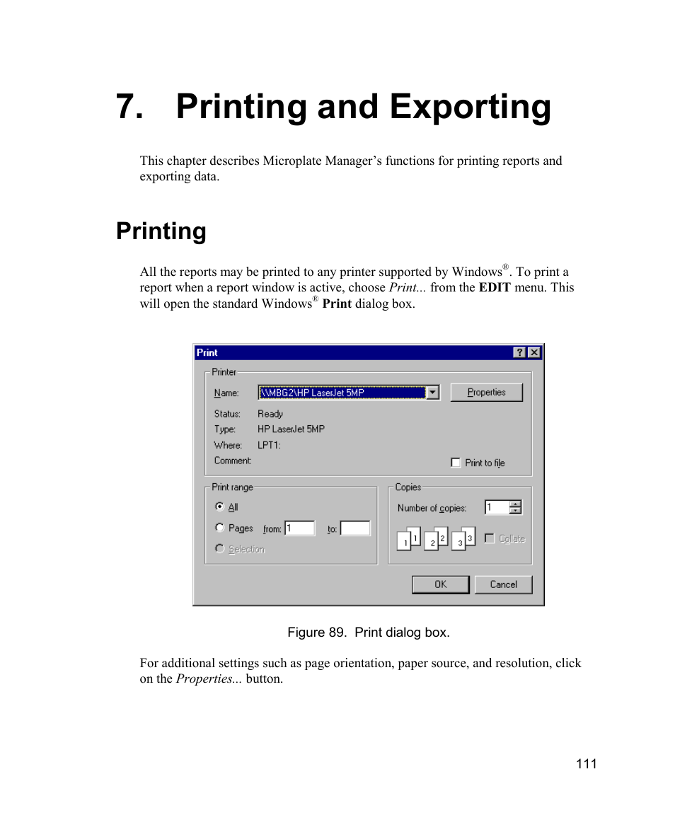 Printing and exporting, Printing | Bio-Rad Model 680 Microplate Reader Accessories User Manual | Page 119 / 150