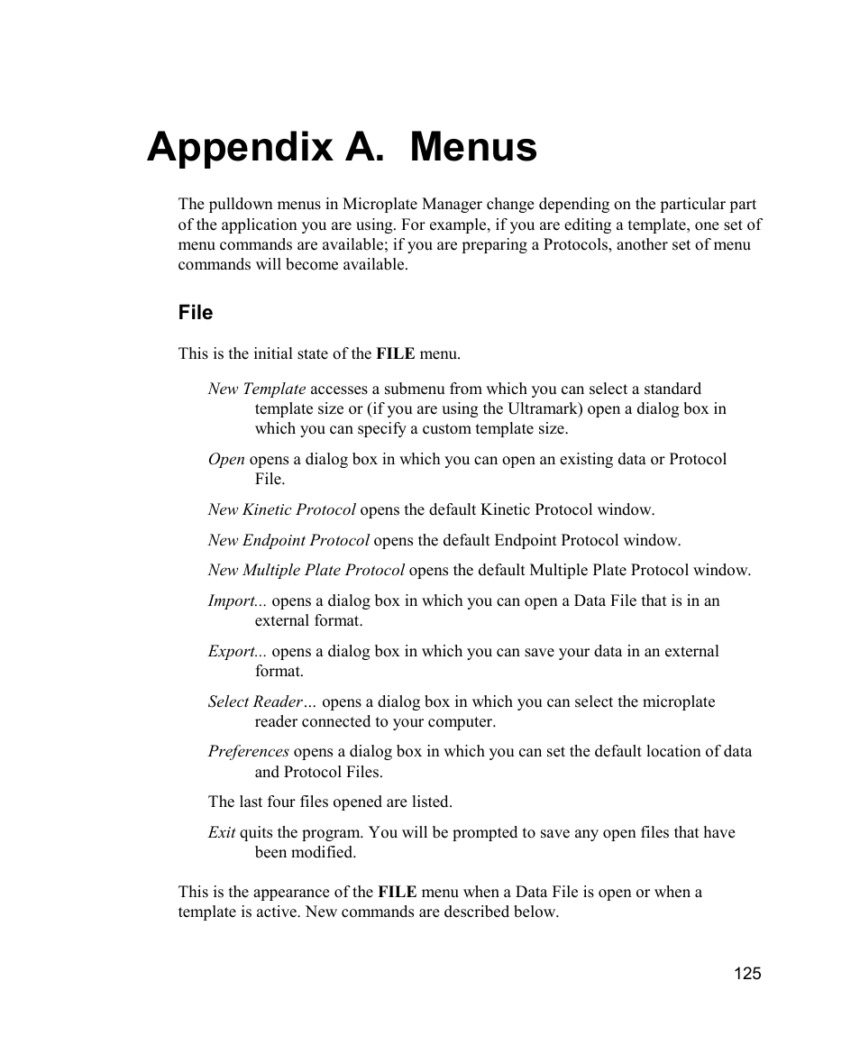 Appendix a. menus | Bio-Rad Model 680 Microplate Reader Accessories User Manual | Page 133 / 150