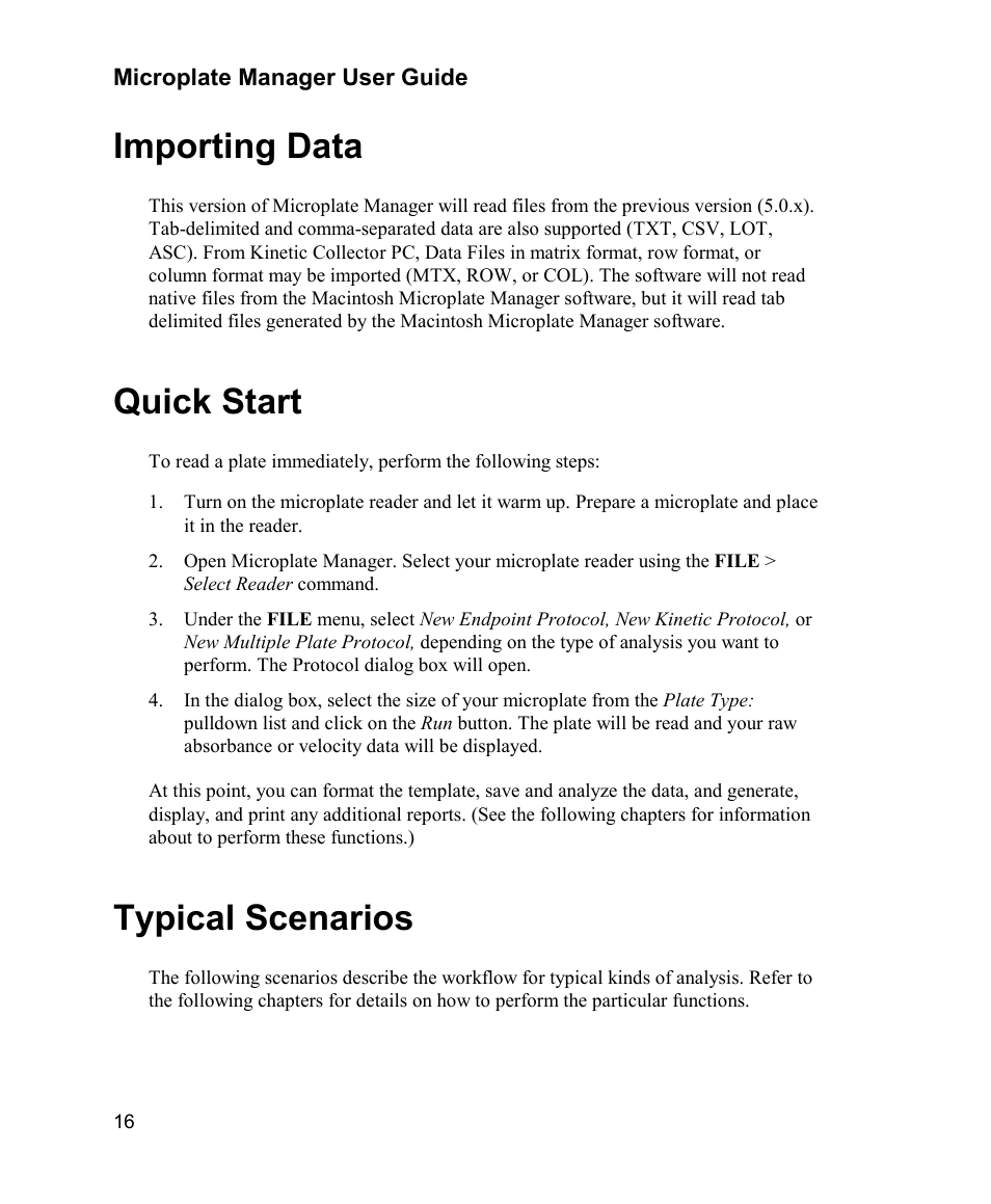 Importing data, Quick start, Typical scenarios | Bio-Rad Model 680 Microplate Reader Accessories User Manual | Page 24 / 150
