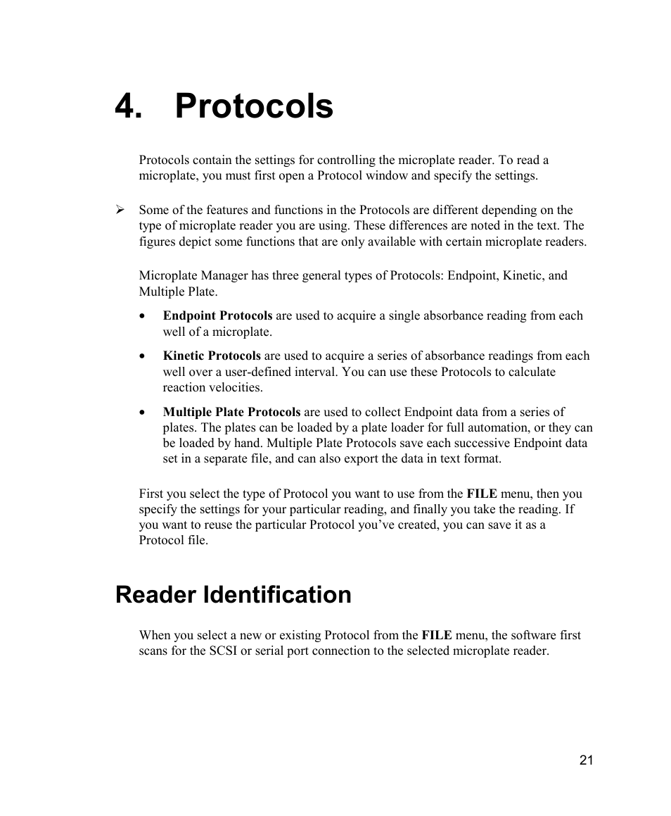 Protocols, Reader identification | Bio-Rad Model 680 Microplate Reader Accessories User Manual | Page 29 / 150