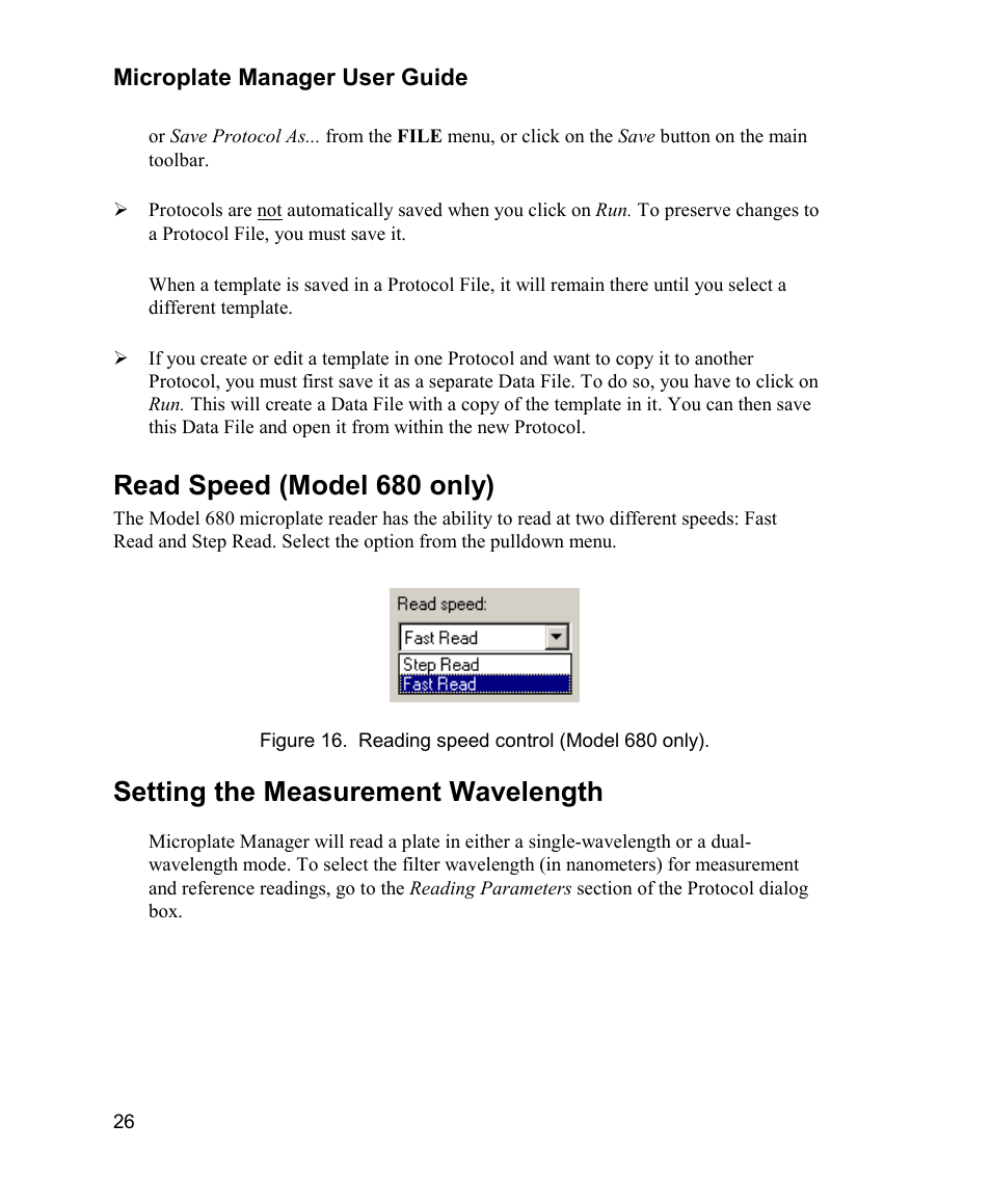 Read speed (model 680 only), Setting the measurement wavelength | Bio-Rad Model 680 Microplate Reader Accessories User Manual | Page 34 / 150