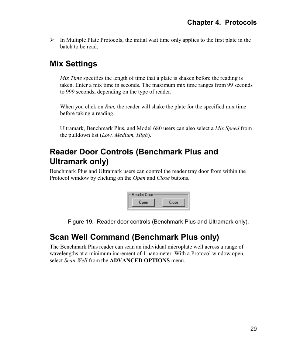 Mix settings, Scan well command (benchmark plus only) | Bio-Rad Model 680 Microplate Reader Accessories User Manual | Page 37 / 150