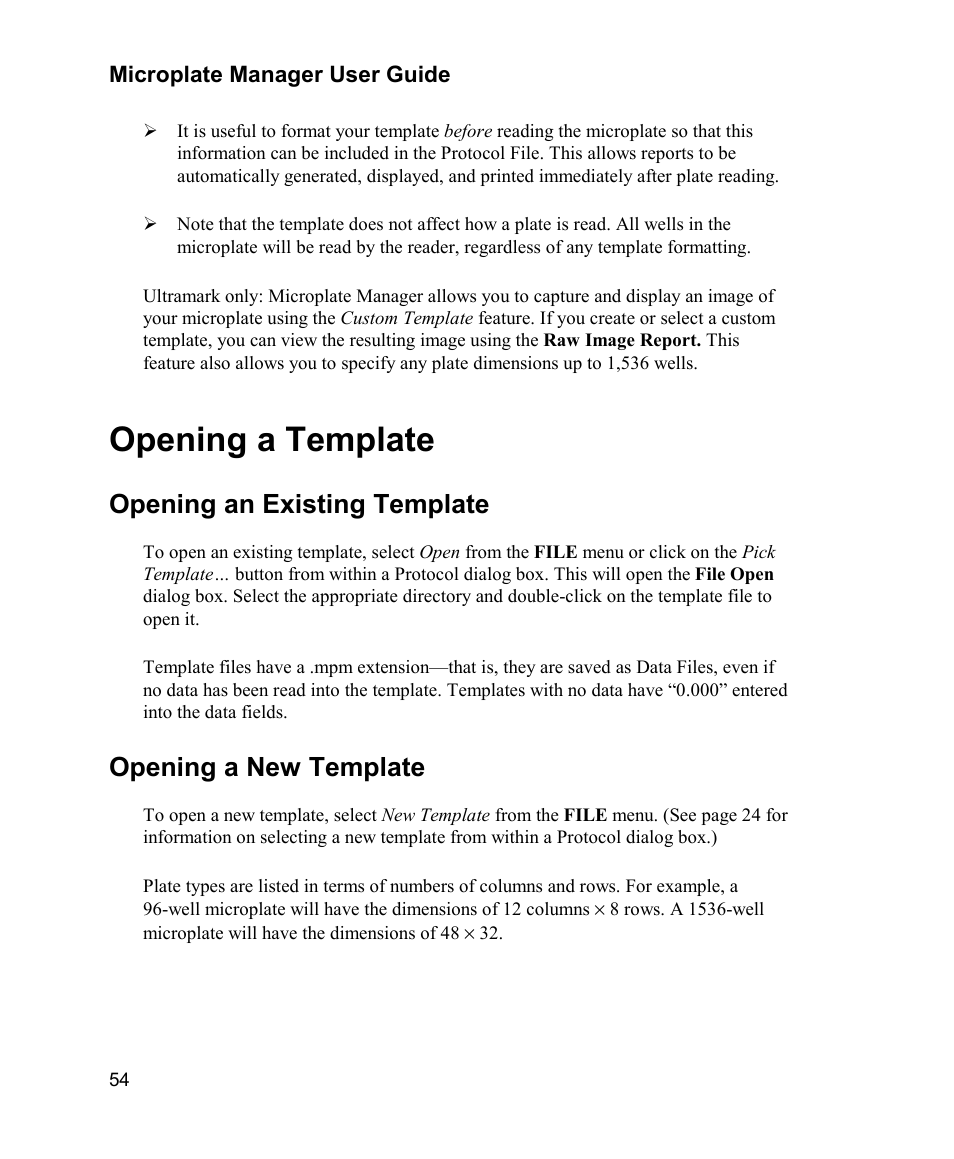 Opening a template, Opening an existing template, Opening a new template | Bio-Rad Model 680 Microplate Reader Accessories User Manual | Page 62 / 150