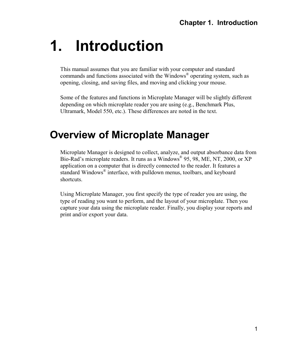 Introduction, Overview of microplate manager | Bio-Rad Model 680 Microplate Reader Accessories User Manual | Page 9 / 150