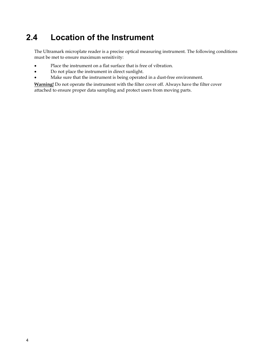 4 location of the instrument | Bio-Rad Model 550, Ultramark, and Benchmark Microplate Reader Accessories User Manual | Page 10 / 31