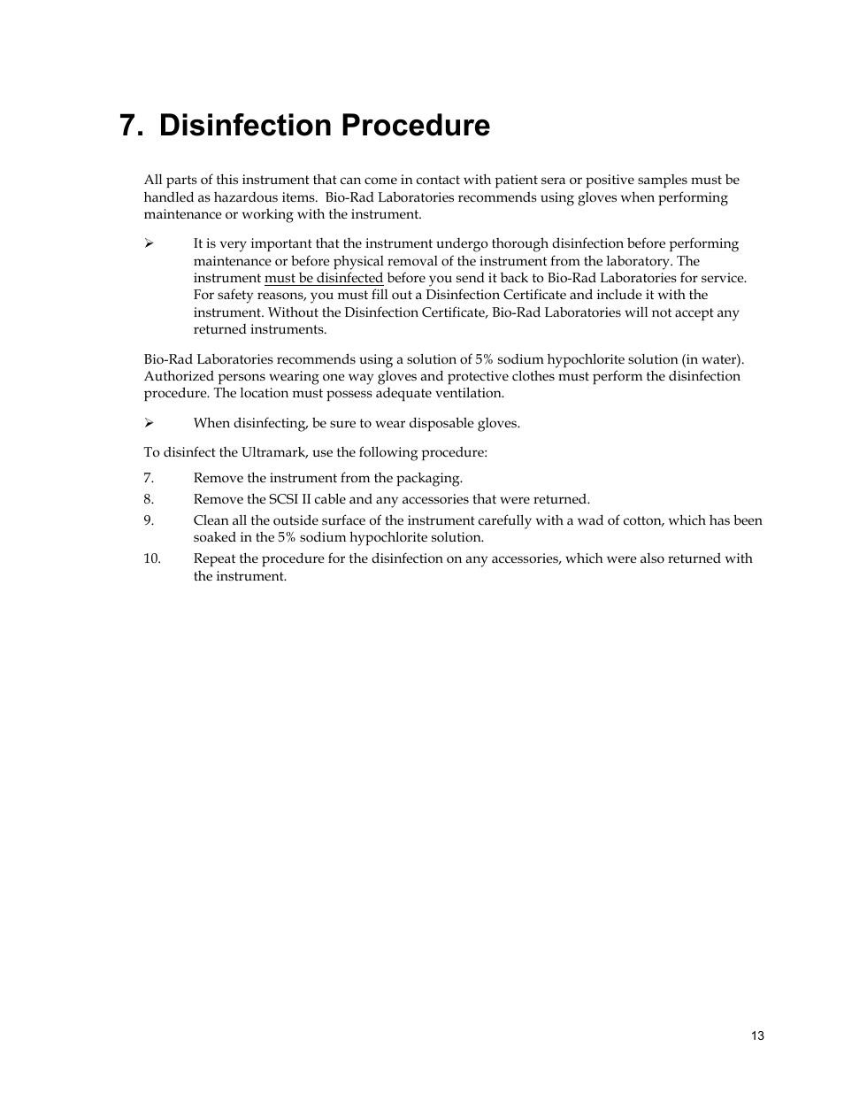 Disinfection procedure | Bio-Rad Model 550, Ultramark, and Benchmark Microplate Reader Accessories User Manual | Page 19 / 31