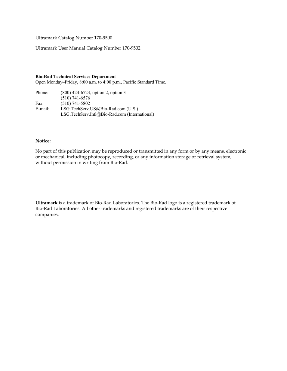 Bio-Rad Model 550, Ultramark, and Benchmark Microplate Reader Accessories User Manual | Page 2 / 31