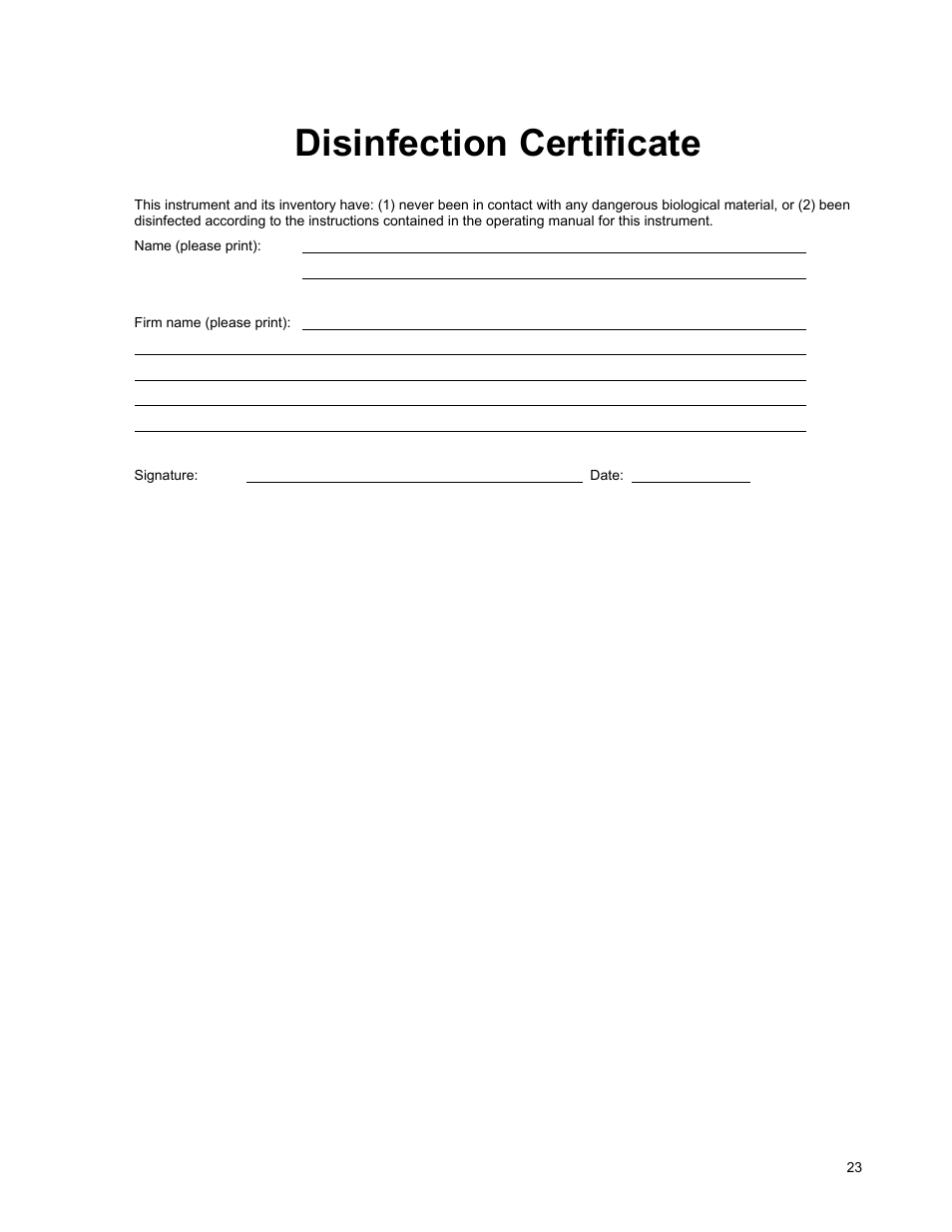 Disinfection certificate | Bio-Rad Model 550, Ultramark, and Benchmark Microplate Reader Accessories User Manual | Page 29 / 31