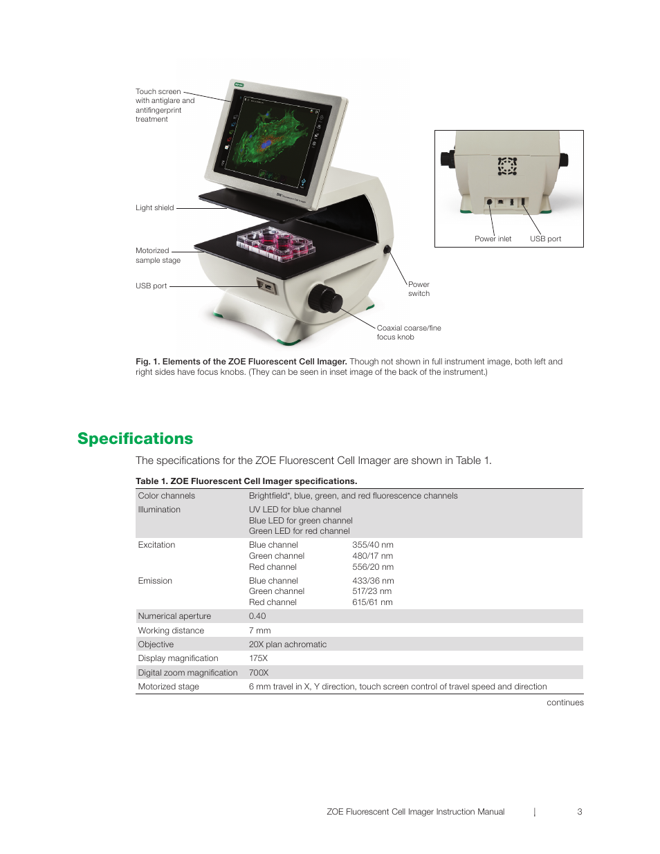 Specifications | Bio-Rad ZOE™ Fluorescent Cell Imager User Manual | Page 11 / 36