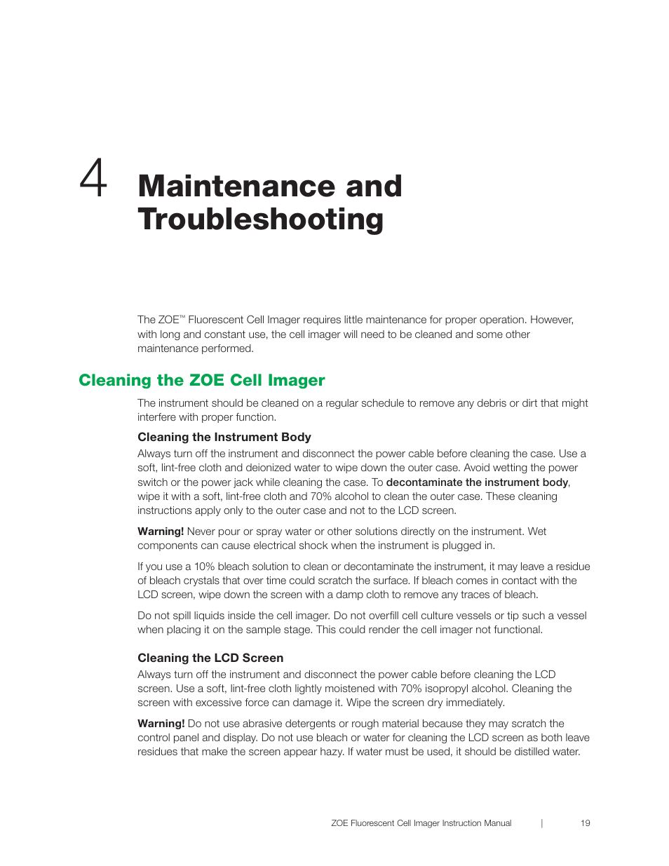 Maintenance and troubleshooting | Bio-Rad ZOE™ Fluorescent Cell Imager User Manual | Page 27 / 36