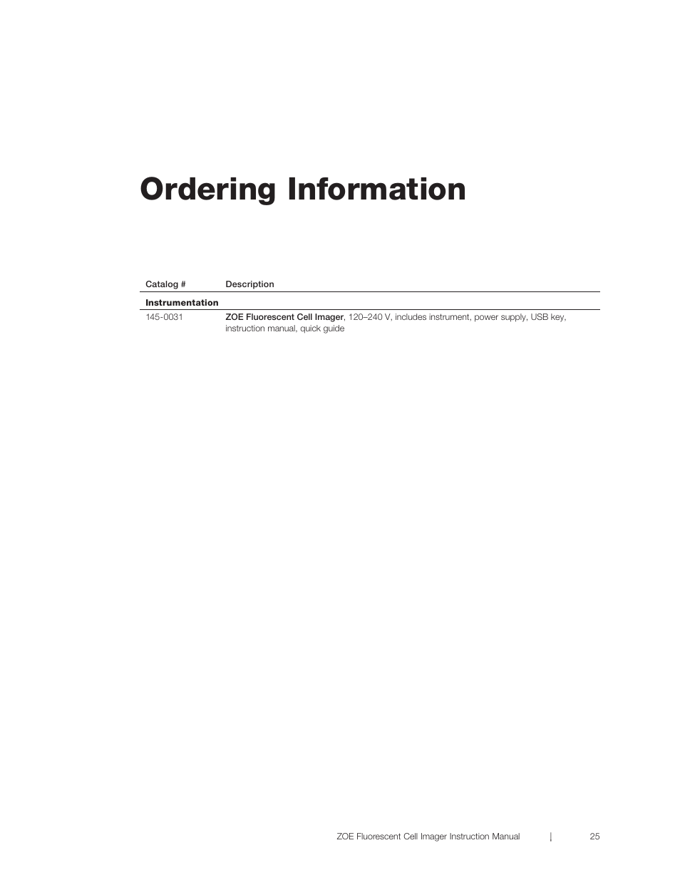 Ordering information | Bio-Rad ZOE™ Fluorescent Cell Imager User Manual | Page 33 / 36