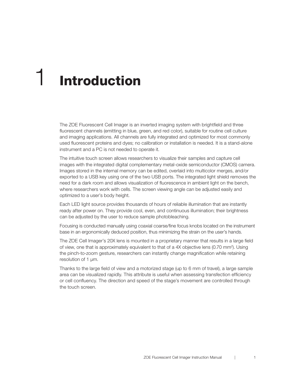 Introduction | Bio-Rad ZOE™ Fluorescent Cell Imager User Manual | Page 9 / 36
