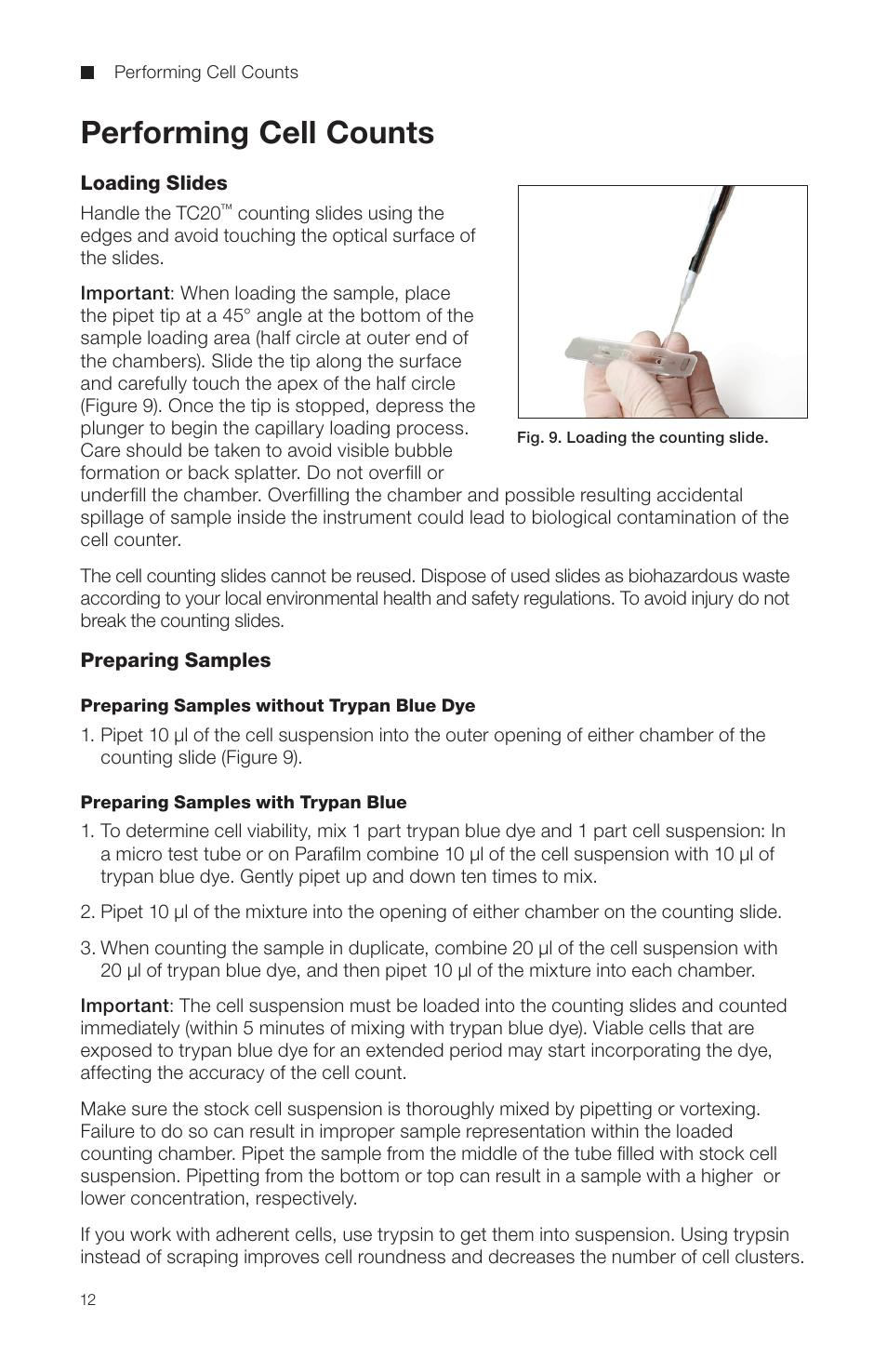 Performing cell counts | Bio-Rad TC20™ Automated Cell Counter User Manual | Page 18 / 34